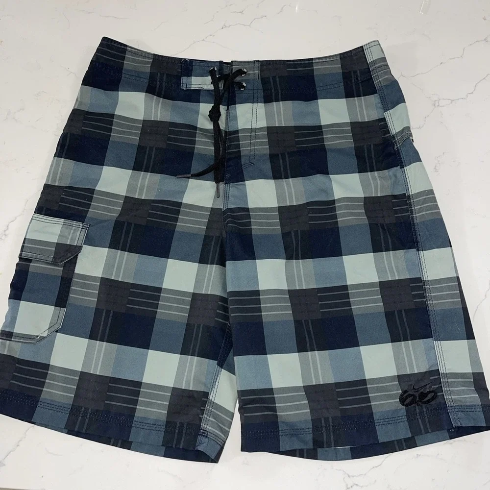 Nike 6.0 Board Shorts 34 Gray Grey Plaid Swim Trunks Swimming Mens Skateboarding